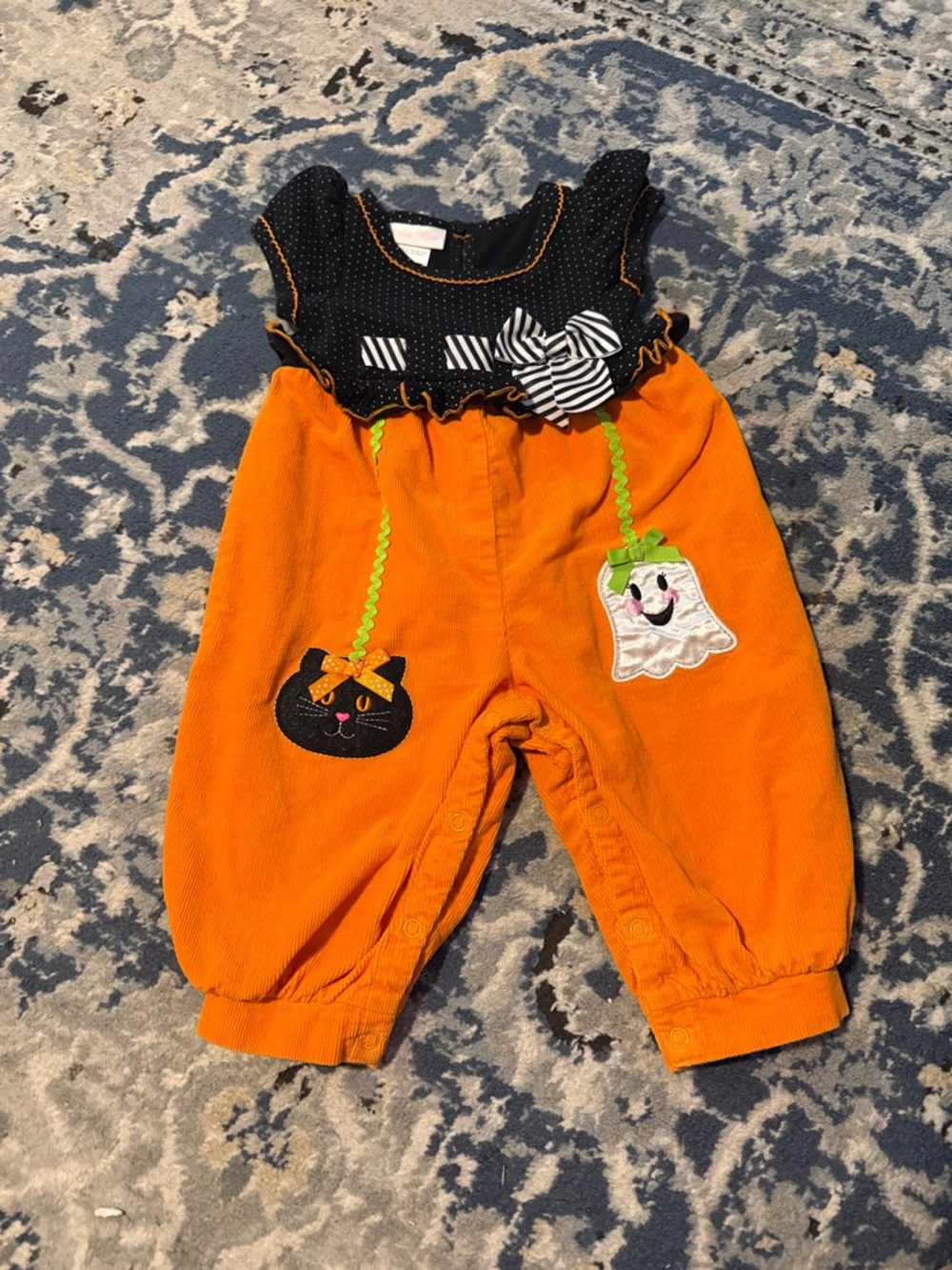 Bonnie Baby Orange and Black Halloween Appliqué One piece